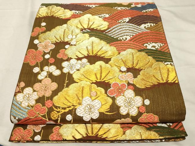 平和屋着物●六通柄袋帯　唐織　寿松寿梅　金銀糸　正絹　逸品　CABC4683dy｜平和屋