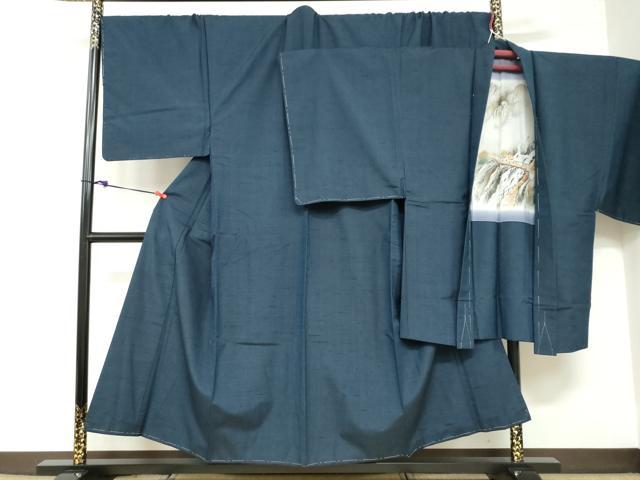 平和屋着物●男性　紬　アンサンブル　長羽織　留紺色　キングサイズ　正絹　逸品　未使用　DABB0628ud｜平和屋