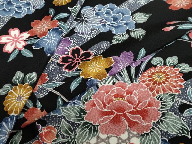 平和屋着物●上質な小紋　型染め　飾花文　黒地　正絹　逸品　DABB0720ud｜平和屋 19,240円