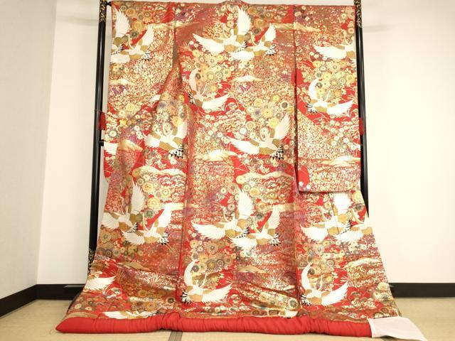 長閑やかさ屋中央局●色打掛 和装 御芽出度 御芽出度 花嫁御寮 廟堂挙式 唐織 飛鶴花文 金糸 珠玉 AAAS8389ja