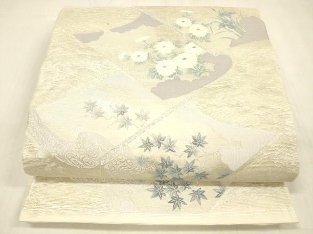 長閑やかさ屋お召しもの＊夏物 六通柄袋帯 唐織 冊子本顕花植物文 銀糸 正絹 珠玉 DABB3608糎