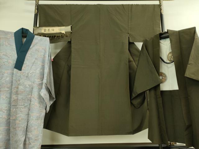平和屋着物●極上 男性 玉龍紬 アンサンブル 長羽織・長襦袢(無双仕立て)セット 濃い媚茶色 証紙・反端付き 逸品 DZAB3418kh6|平和屋