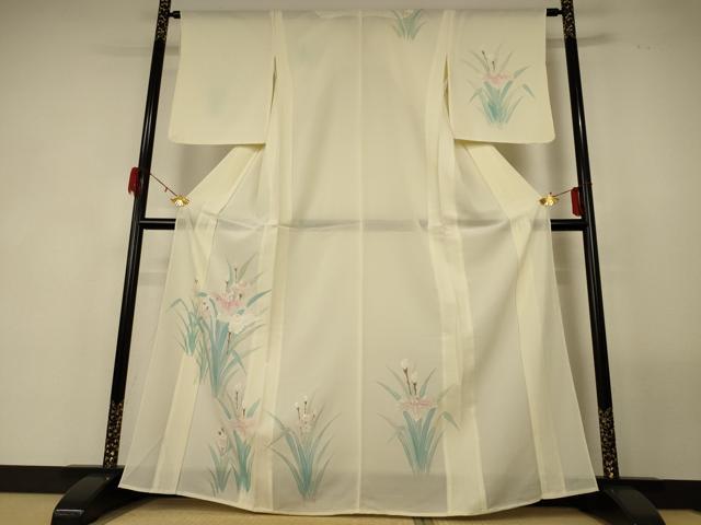 長閑やかさ屋御召しもの＊夏物 短い訪問着 絽 墨付き 被子植物文 正絹 珠玉 AABF9441jd