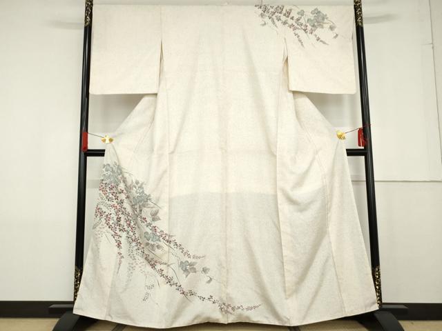 長閑やかさ屋お召しもの●短い訪問着 紬地 墨付き 蔦の葉花文 正絹 珠玉 AABG0294cs