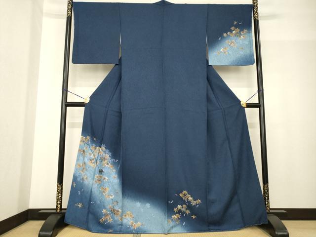 長閑やかさ屋お召しもの●短い訪問着 楓 暈し染め 金彩 正絹 珠玉 未当て嵌める AABG0832ck