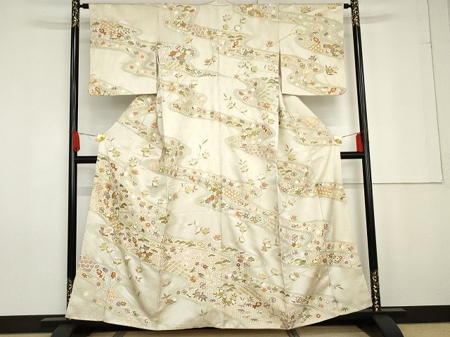 平和屋着物●総刺繍 訪問着 駒刺繍 中国三大刺繍 スワトウ刺繍 汕頭刺繍 流水吉祥草花文 金銀糸 金彩 正絹 逸品 AABG0394cs|平和屋