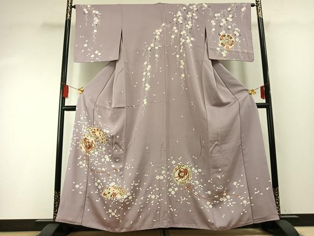長閑やかさ屋御召しもの●短い訪問着 吉祥西洋紙花鳥文 金彩 正絹 珠玉 AABF5973fy