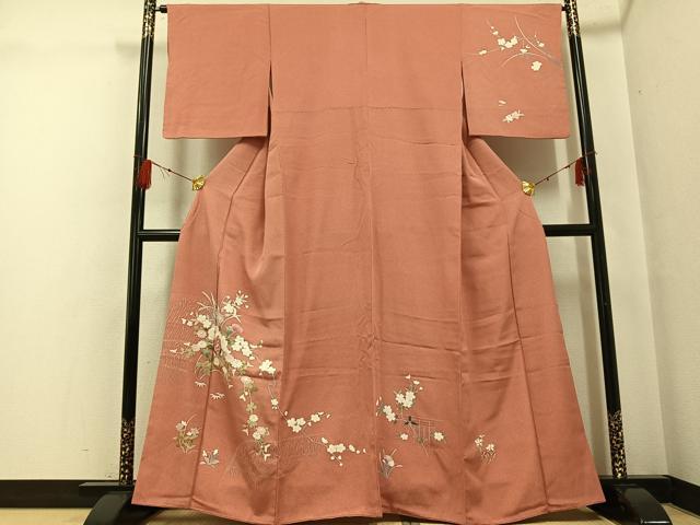 長閑やかさ屋御召しもの●短い訪問着 友禅 枝花文 正絹 珠玉 AABG0423ph