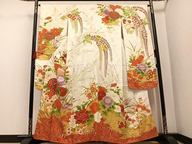 平和屋着物●豪華振袖　駒刺繍　草花文　暈し染め　金彩　正絹　逸品　AABG0445ph｜平和屋
