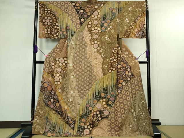 平和屋本店●極上 訪問着 辻が花 暈し染め 金彩 金通し地 ロング丈 逸品 DZAB4364kh6