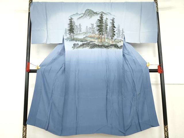 平和屋着物●男性　長襦袢　無双仕立て　遠山風景樹林文　暈し染め　正絹　逸品　AABF9135cs｜平和屋