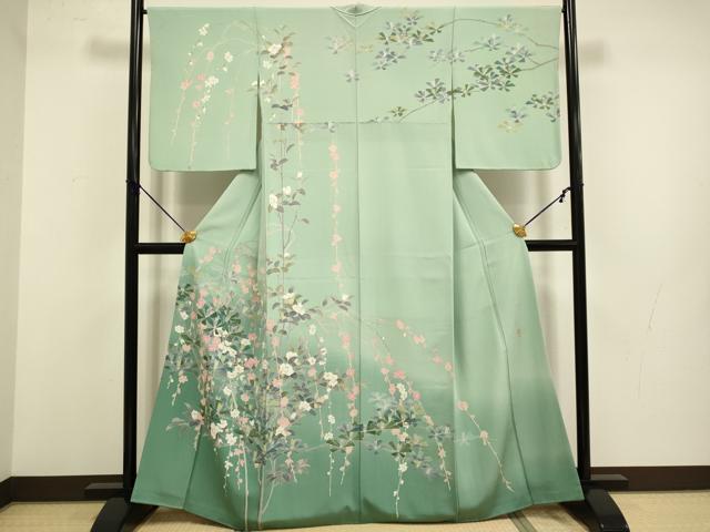 長閑やかさ屋御召しもの●十日町友禅 一梗 短い訪問着 被子植物門 暈し染め 正絹 珠玉 DABB9683du