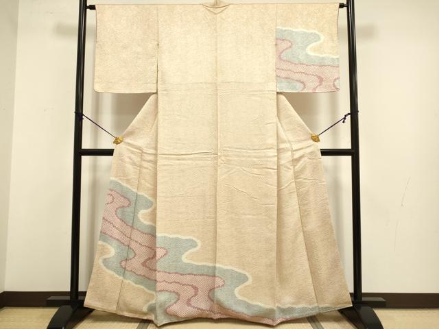 長閑やかさ屋御召しもの●短い訪問着 総絞り 水流文 正絹 珠玉 DABB9692du