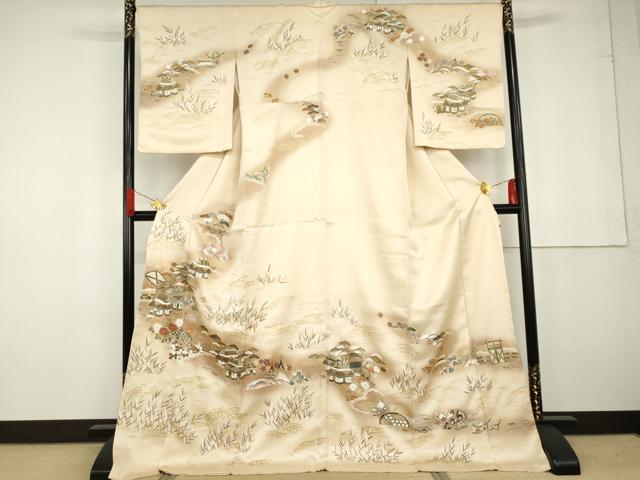 平和屋着物●訪問着 駒刺繍 茶屋辻 暈し染め 金彩 さが美扱い ロング丈 正絹 逸品 未使用 AABG2775cs|平和屋
