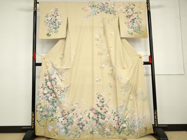 平和屋着物●訪問着 枝花に休み鳥 暈し染め 正絹 逸品 AABG3509cs|平和屋