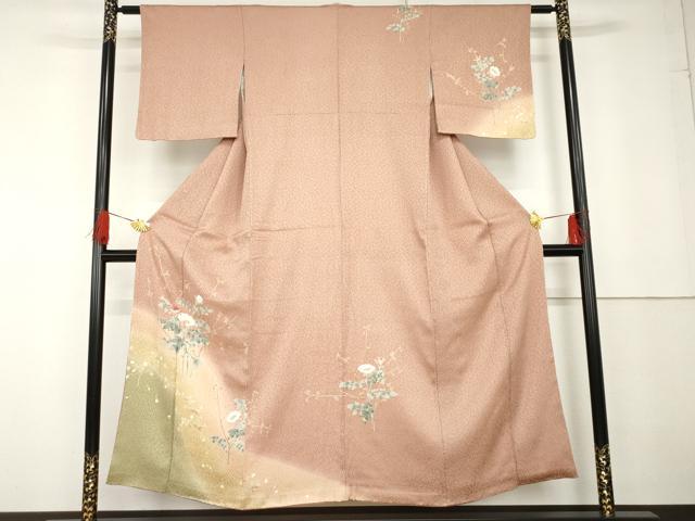 長閑やかさ屋御召しもの●短い訪問着 友禅 総絞り 枝花文 暈し染め 正絹 珠玉 AABG3525cs