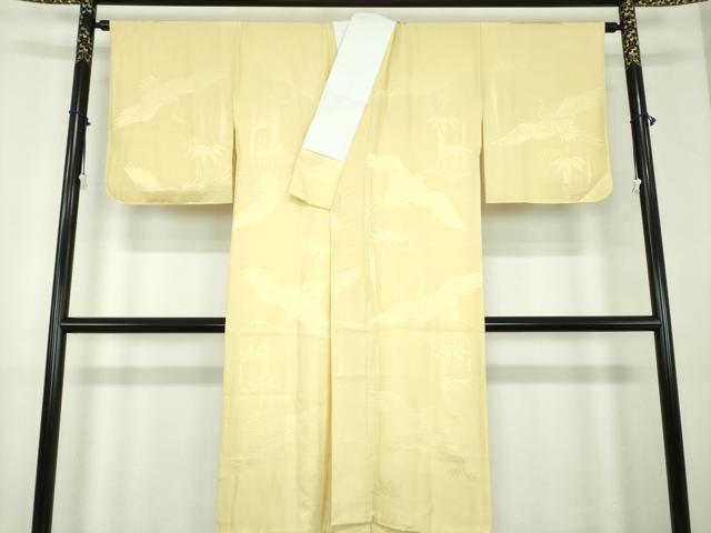 長閑やかさ屋御召しもの●飛び切りな長襦袢 袷 笹竹飛鶴地紋 淡黄味がかった 正絹 珠玉 DABD1595ps