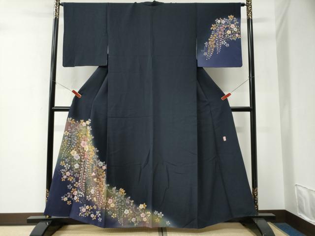 長閑やかさ屋御召しもの●越後十日町の第一級染匠 桐屋・翠山細工場 短い訪問着 絞り 枝垂れ花唐草文 暈し染め 金彩 やまと誂製 正絹 珠玉 CABE2979yc