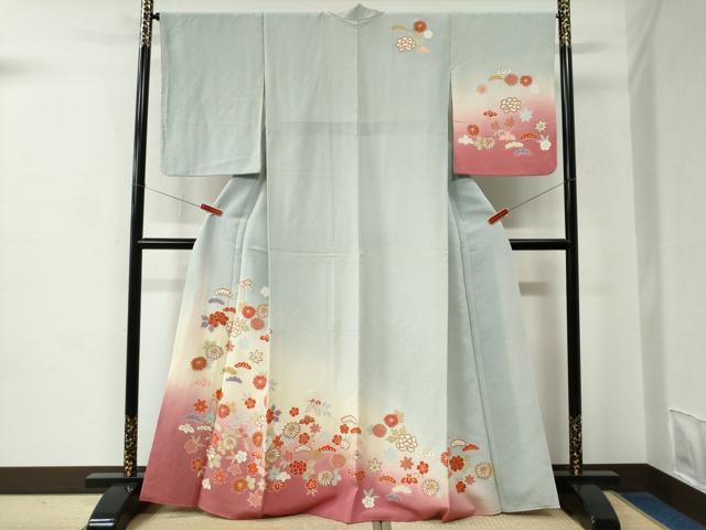 平和屋着物●訪問着　枝垂れ花松文　金彩　鬼しぼ縮緬　正絹　逸品　CABC6705yc｜平和屋