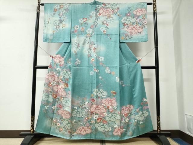 平和屋着物●訪問着　草花文　暈し染め　金彩　正絹　逸品　CABC6767yc｜平和屋