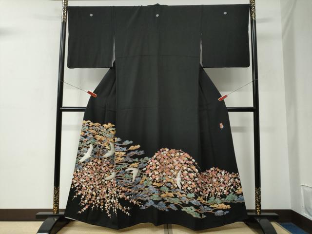 平和屋着物●豪華黒留袖　友禅　作家物　飛鶴松梅文　正絹　逸品　CABC6772yc｜平和屋