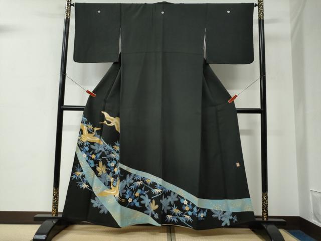 平和屋着物●人間国宝　五代　田畑喜八　黒留袖　駒刺繍　飛鶴松竹梅　金彩　正絹　逸品　CABC6779yc｜平和屋