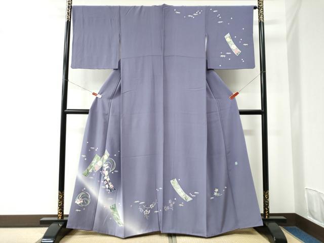 長閑やかさ屋御召しもの●本加賀友禅絵描き 松島由美 短い訪問着 短冊笹花文 暈し染め 京都きもの友禅取りまわし 正絹 珠玉 CABC6792yc