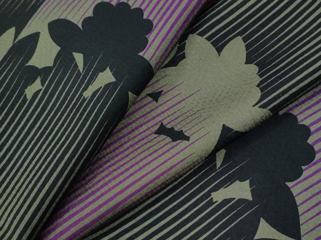 平和屋着物●上質な小紋　草花シルエット　黒地　ロング丈　正絹　逸品　CABC6823yc｜平和屋
