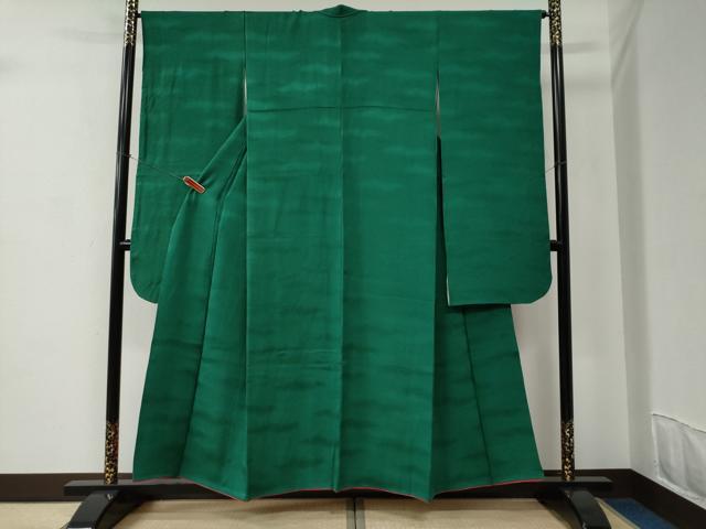 平和屋着物●豪華振袖 色無地 霞地紋 常磐色 正絹 逸品 CABC6834yc|平和屋