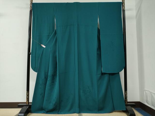 長閑やかさ屋御召しもの●中国三大刺しゅう スワトウ刺しゅう 総刺しゅう 振袖 色無地 扇子吉祥被子植物文 鉄御納戸 正絹 珠玉 CABC6836yc