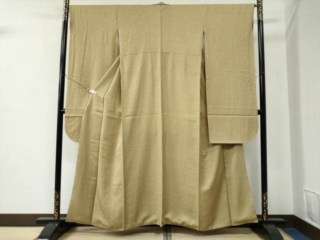 長閑やかさ屋御召しもの●晴れ晴れしい振袖 色無地 被子植物地紋 黄褐色 正絹 珠玉 CABC6837yc