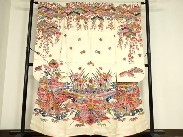 平和屋着物●豪華振袖　紅型　流水花文　正絹　逸品　DABA4923az｜平和屋