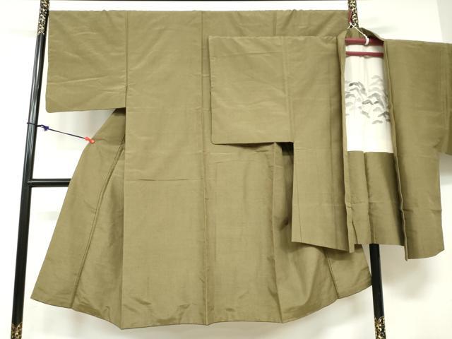 長閑やかさ屋御召しもの●成人男性 紬 合奏団 長羽織 海松色 正絹 珠玉 DABB0842ud
