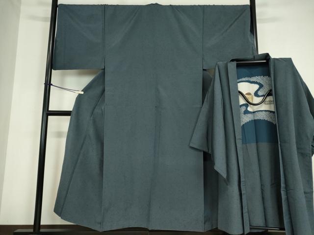 平和屋着物●男性　髭紬　アンサンブル　長羽織　藍墨茶色　正絹　逸品　DABC3066az｜平和屋