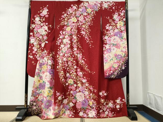 平和屋着物●豪華振袖　牡丹花文　ラインストーン　暈し染め　金通し地　正絹　逸品　CABC6905yc｜平和屋