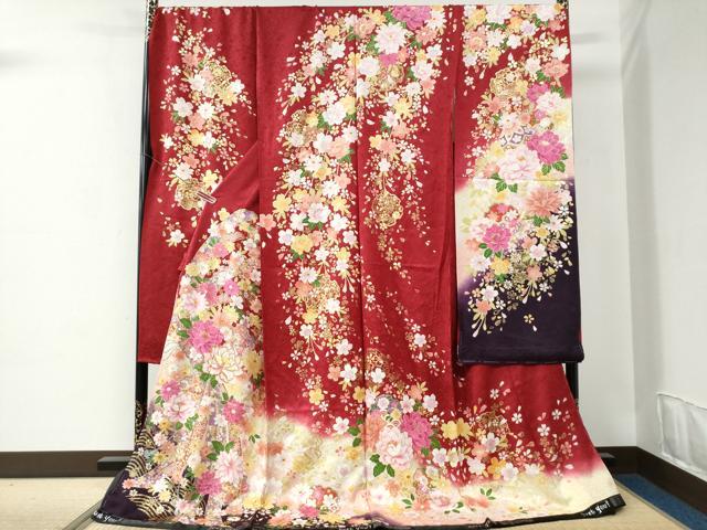 平和屋着物●豪華振袖 刺繍 束ね熨斗雪輪草花文 ラメ糸 暈し染め 金彩 仮絵羽 逸品 未使用 CABC6918yc|平和屋