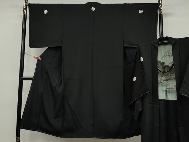 平和屋着物●男性　黒紋付・羽織セット　羽裏：風景文　正絹　逸品　未使用　CABD0295ut｜平和屋