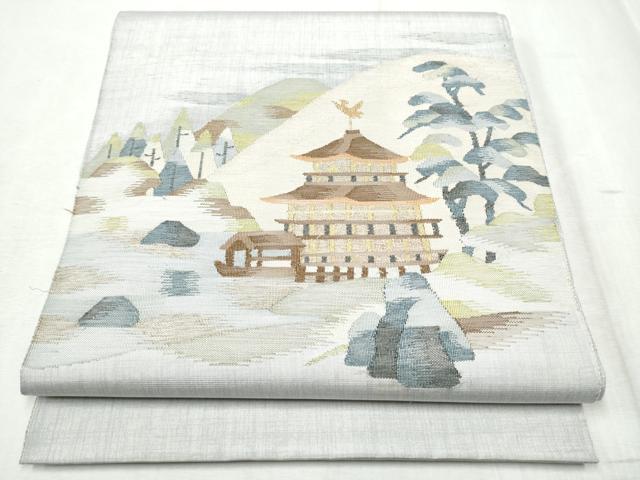 平和屋着物●太鼓柄袋帯　すくい織　風景文　金銀糸　正絹　逸品　CABD5748hy｜平和屋