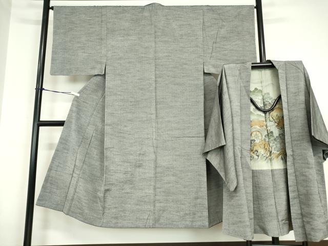 平和屋着物●男性　紬　アンサンブル　霞文　正絹　逸品　DABC3040az｜平和屋