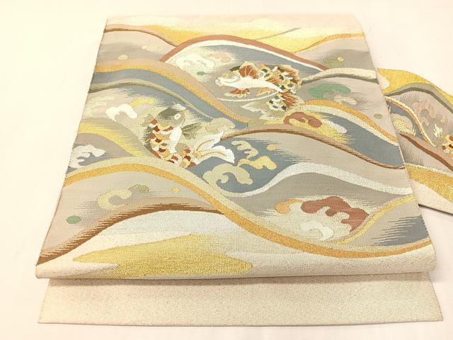 平和屋着物●爪掻き本綴れ　八寸名古屋帯　荒磯　金銀糸　正絹　逸品　CABI4077vp｜平和屋