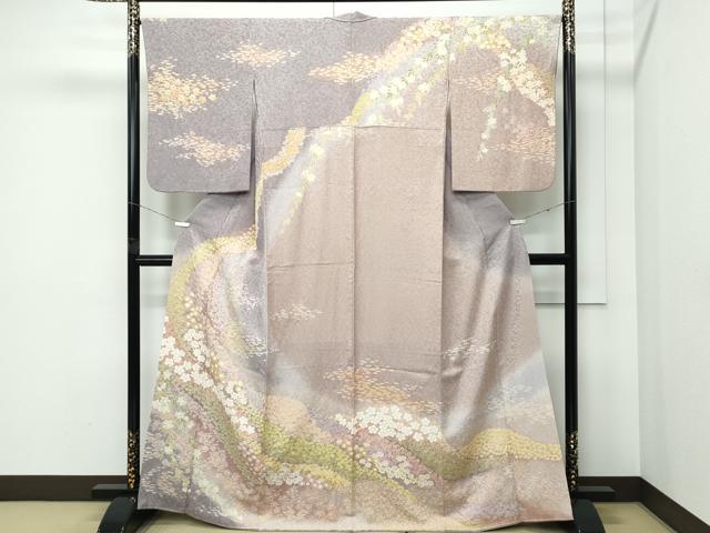 長閑やかさ屋御召しもの●飛び切り 短い訪問着 被子植物霞文 暈し染め 金通し地 珠玉 CZAA5085s6