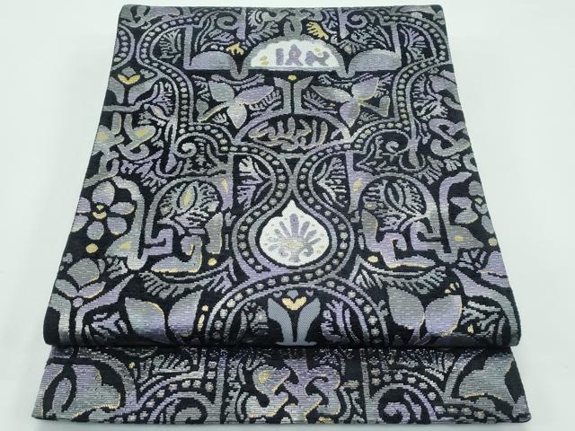 平和屋着物●極上　六通柄袋帯　吉祥草花文　モール　黒地　金糸　逸品　未使用　CZAA5123s6｜平和屋
