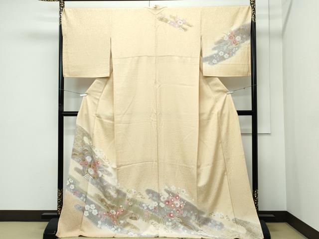 長閑やかさ屋御召しもの●飛び切り 短い訪問着 駒刺しゅう 被子植物霞文 暈し染め 金彩 蜂みつ色地 珠玉 CZAA5148s6