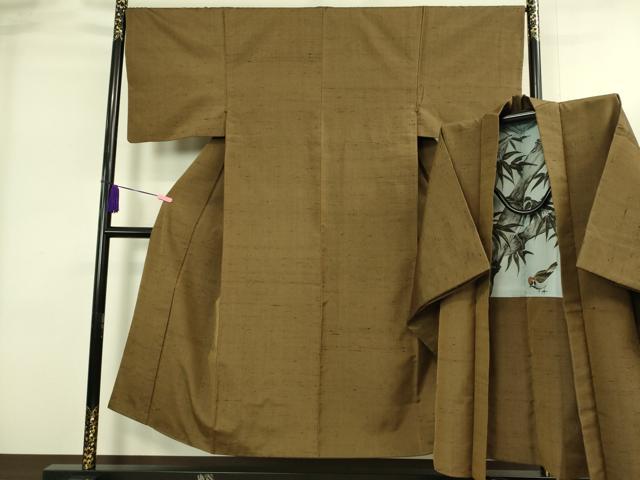 長閑やかさ屋お召しもの●御前上等 成人男性 紬 合奏団 長羽織 濃縮された香染め付ける 羽裏・笹竹 珠玉 DZAB4302kh6