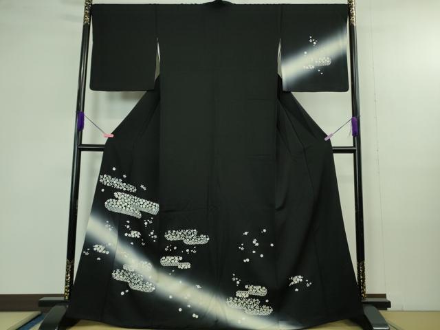 平和屋着物●極上　訪問着　総刺繍　舞花文　暈し染め　黒地　金糸　逸品　DZAB4359kh6｜平和屋