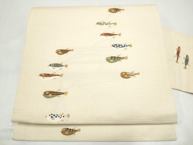 平和屋着物●九寸名古屋帯 魚 正絹 逸品 CABI9125hy|平和屋
