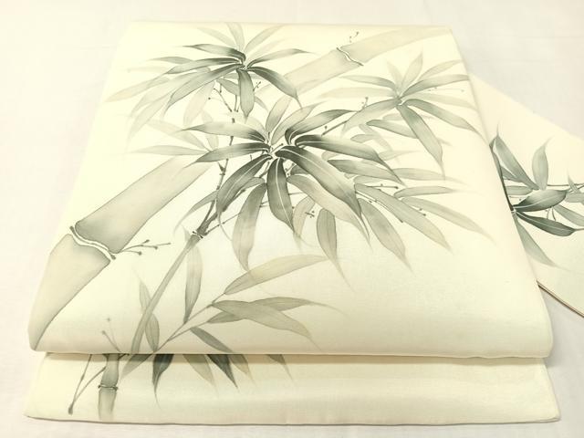 平和屋着物●塩瀬 九寸名古屋帯 手描き 蘭峰 笹竹文 正絹 逸品 CABI4135vp|平和屋