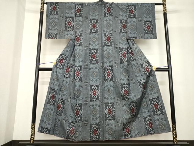 平和屋着物●本場大島紬　割込絣　短冊花文　正絹　逸品　AABF9680ck｜平和屋