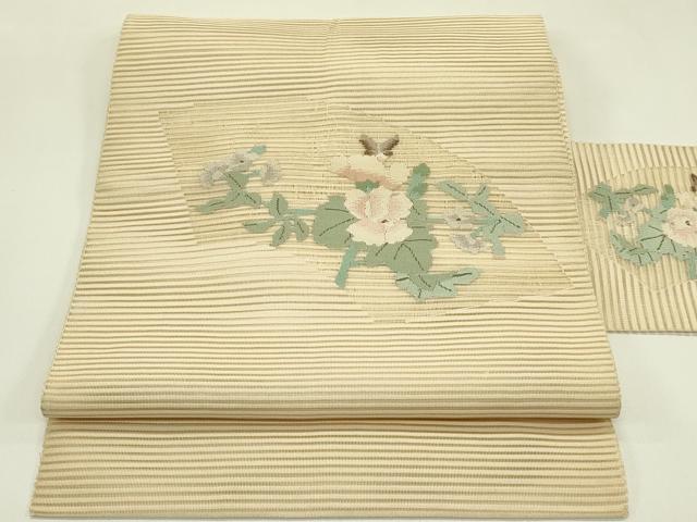 平和屋着物＊夏物 八寸名古屋帯 絽綴れ 地紙花蝶文 正絹 逸品 CABI5559rv｜平和屋