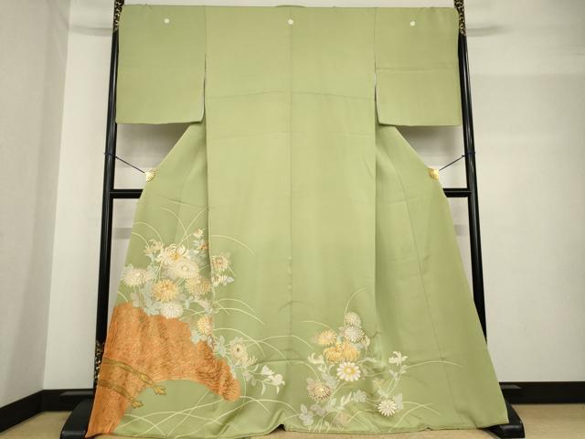 平和屋着物●創業460年・千總 色留袖 駒刺繍 柴垣に花 金彩 正絹 逸品 AABF8195ck